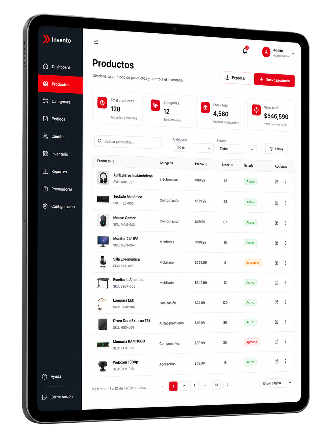 Catálogo de productos en tablet por WebClicStudio